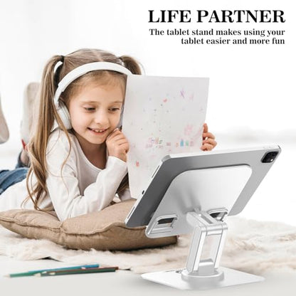 OCYCLONE iPad Stand, 360° Rotating Adjustable Foldable iPad Tablet Stand Holder for Desk Compatible with Kindle Tablet iPad 4" - 15.6" Portable Monitor Stand, White - color: White