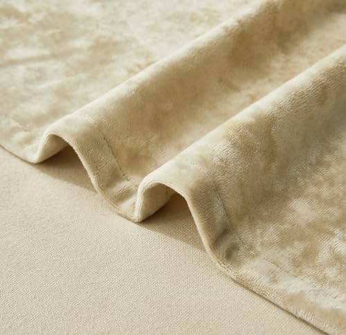 Chezmoi Collection Lux Beige Crushed Velvet Curtains 2 Panel Set - 84 inches Long Room Darkening Luxury Distressed Velvet Rod Pocket Window Drapes for Living Room Bedroom 50" W x 84" L - color: Beige