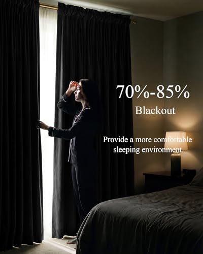 StangH Black Curtains 84 Inch Luxury Velvet Blackout Drapes 2 Panels | Enhanced Sleep Privacy, Thermal Insulated, Noise Reducing, Skin Friendly Panels, Home Cinema - color: Black, size: 52"W x 84"L (Pack of 2)
