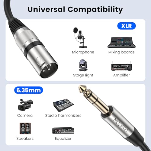 MOSWAG XLR to 1/4" Cables, 6.35mm TRS to XLR Male, Quarter inch TRS to Microphone Balanced Signal Interconnect 1M/3.28FT for Microphone Cord Patch Cable - size: 3.28FT/1M