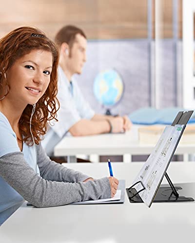 Large Desk Book Stand Metal Reading Rest Book Holder Adjustable Document Cookbook Holder Portable Bookstands for Recipes Textbooks Music Books Birthday Gift for Age 3,4,5,6,7,8,9,10+ Boys Girls(Black) - color: Black
