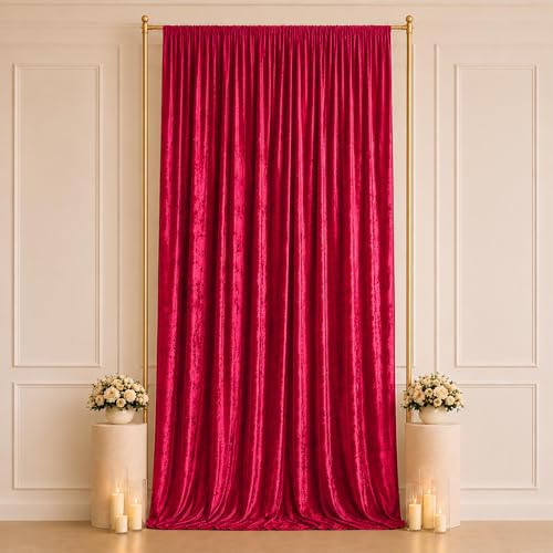 Efavormart Red Premium Crushed Velvet Backdrop Curtain 5ft x 14ft – Event Drape Panel & Photo Booth Background with Rod Pocket, 70% Blackout - color: Red, size: 5ft x 14ft