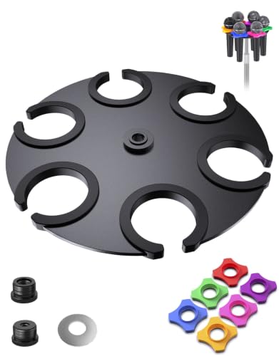 6-Slot Multi Mic Holder for Stand, Aluminum/Rubber, Organizer for Handhelds - size: 6 Mics Holder