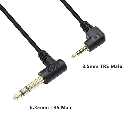 90 Degree 1/8 to 1/4 Stereo Audio Cable, Right Angle 3.5mm TRS Male to 6.35mm TRS Male Aux Cord for Guitar, Keyboard Piano, Laptop, Speaker and Amplifiers (48cm/19In) - size: 19in/48cm