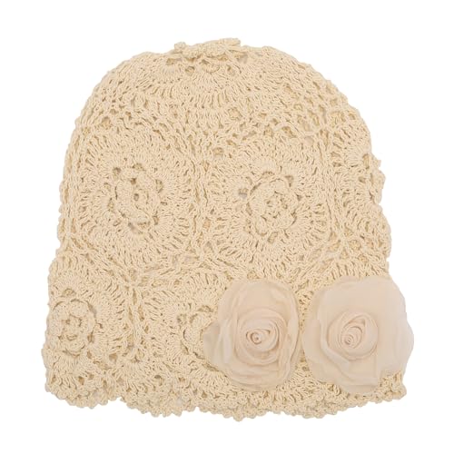 ZLYC Women Cotton Crochet Slouchy Beanie Hat Handmade Knit Summer Skull Cap | Lightweight breathable,boho casual chic look,travel photos festival party,café commute daily wear,beach concert gathering - color: Decorative Flowers Beige