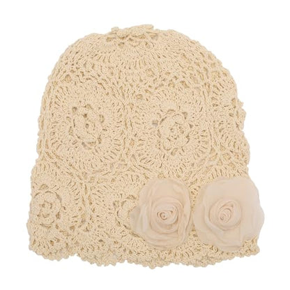 ZLYC Women Cotton Crochet Slouchy Beanie Hat Handmade Knit Summer Skull Cap | Lightweight breathable,boho casual chic look,travel photos festival party,café commute daily wear,beach concert gathering - color: Decorative Flowers Beige