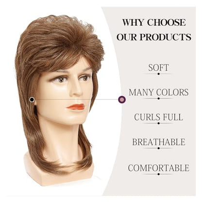 Mullet Wigs for Men,Joe Dirt,80s Costumes Fancy Party Cosplay Wig,Halloween Man x (Strawberry Blonde) - color: 1-Strawberry Blonde