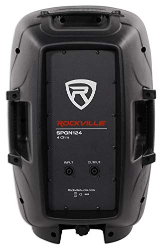 Rockville SPGN124 12" Passive 1200W DJ PA Speaker Pair with RVCS2 Stands | 1200W Peak / 300W RMS Each, 4 Ohm, Speakon Connections, Crank-Up Tripod Stands, 2 Carry Bags, Live Sound, 4-Items
