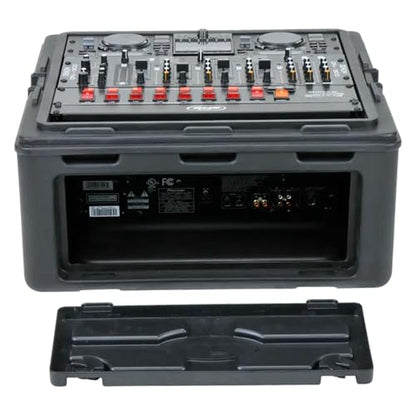 SKB Roto Rack/Mixer Console, 10U Slanted Rackmount on top, 2U Rackmount in Front with Steel Threaded Rails, Hard Lid and Doors and Side Access Ports - size: 1SKB-R102