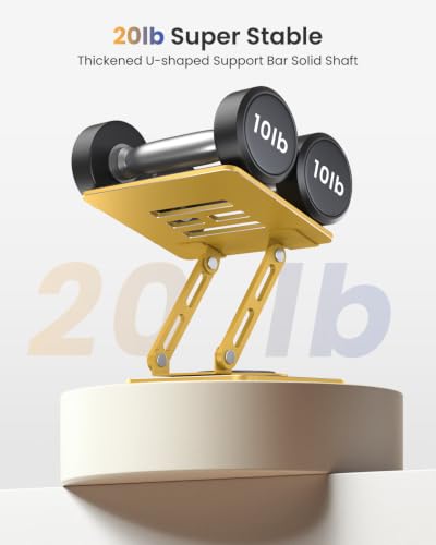 LOXP Adjustable Tablet Stand, 360 Rotating with Heavy-Duty Base - Gold | Perfect for Travel, Desk, Office, 4.7-16.9" Device, iPad Pro Air Mini, Kindle, Surface Tablet, Portable Monitors - color: Gold