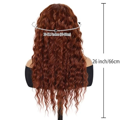 28 Inch Long Curly Dark Copper Wigs for Women Auburn Red Wig Fluffy 80s - color: Dark Copper