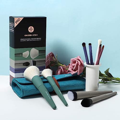 Makeup Brushes, EIGSHOW 5 Color Essential Travel Makeup Brush Set with Ultra Soft Synthetic Fibers for Powder Blush Concealer Contouring Highlighting - color: Light 5 colors