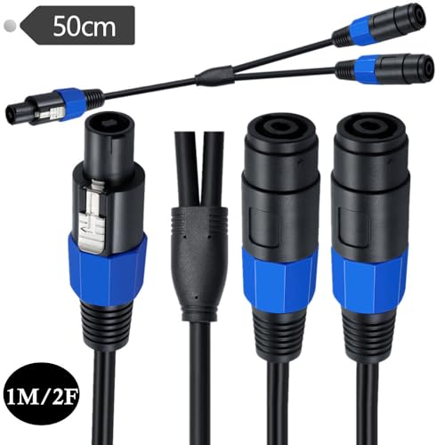 Speaker Splitter Cable, Speakon 1 Male to 2 Female Audio Y Adapter Cord, Speaker Extension Adapter with Twist Lock - 0.5M/1.5FT (1-Male to 2-Female)