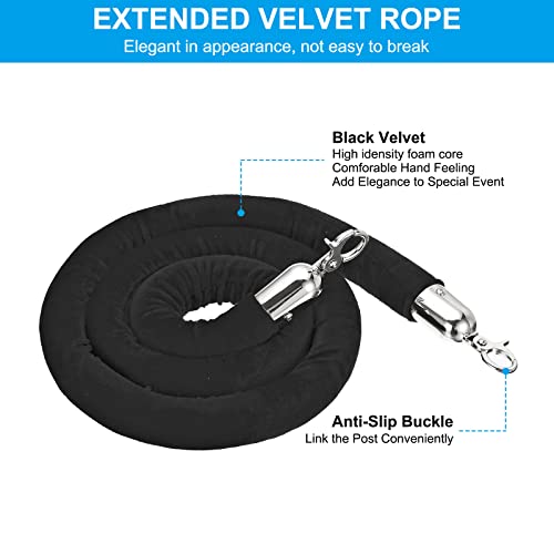 PATIKIL 5 Feet Black Velvet Stanchion Rope, 2 Pack Crowd Control Barrier Rope with Snap Hooks for Posts Stand Queue Divider of Hotel Theater, Silver - color: Black