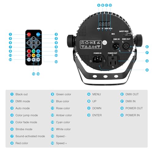 70W 7LED RGBWA DMX Stage Par Lights by Remote Control | Auto Play Sound Activated, Uplights for Wedding Church Christmas Club Bands Mobile DJ Events Party