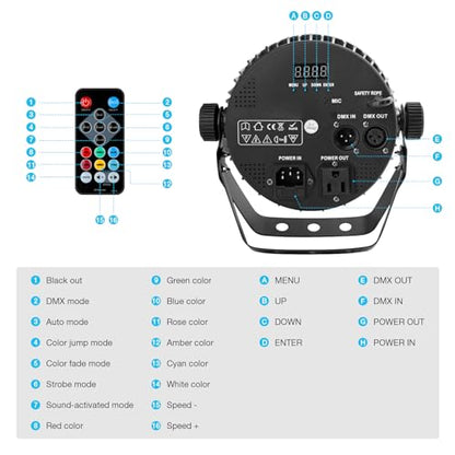 70W 7LED RGBWA DMX Stage Par Lights by Remote Control | Auto Play Sound Activated, Uplights for Wedding Church Christmas Club Bands Mobile DJ Events Party