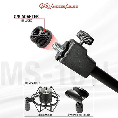 AxcessAbles Low-Profile Microphone Tripod Stand with Boom Arm | Adjustable Height Short Floor Mic Stand with Boom | Kick Drum Mike Stands | Guitar Amp Stands (2-Pack) - style: 2 Mic Stands