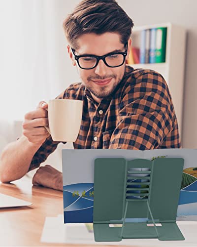 MSDADA Desk Book Stand, Metal Reading Book Stand Adjustable Cookbook Holder for Textbooks Recipes Music Books Tablet-with Page Clips(Morandi Green) - color: Morandi Green