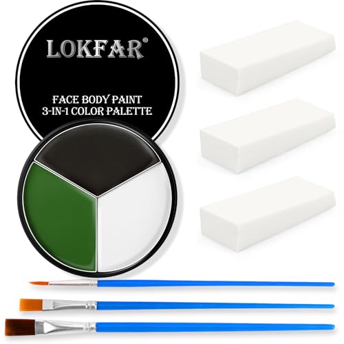 Black White Green Face & Body Paint - Blendable Facepaint Foundation with Sponge & Brush for Skin, Professional Halloween Face Make-up Kit for Grinch Shrek Alien Frankenstein Wicked Witch Costume - color: 05 Beetlejuice/Witch