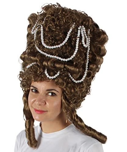 HPO Adult Women's Baroque French Revolution Queen Marry Wig, Light Brown, Breathable Capless Cap, Flame-retardant Synthetic Fiber - color: Light Brown