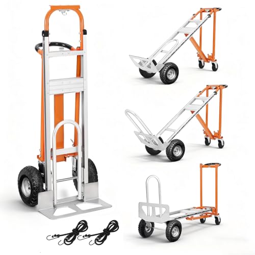 Aluminum 4 in 1 Convertible Hand Truck Dolly, 1000Lbs Capacity, Heavy Duty Folding Hand Truck Dolly Cart with Wheels 10" All-Terrain Tires, Hand Trucks for Logistics, Moving Home, Shopping, Office - color: Orange