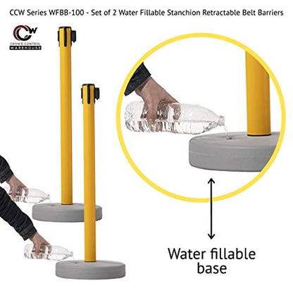 Crowd Control Warehouse - CCW Set of 2 Retractable Belt Barrier Stanchion, Water Fillable Base MSH630-11 Foot Belt, Black and Red Diagonal with Black PVC Plastic Post - color: Black and Red Diagonal, size: Black Post