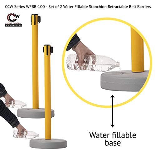 Crowd Control Warehouse - CCW Set of 2 Retractable Belt Barrier Stanchion, Water Fillable Base MSH630-11 Foot Belt, Black with Black PVC Plastic Post - color: Black, size: Black Post