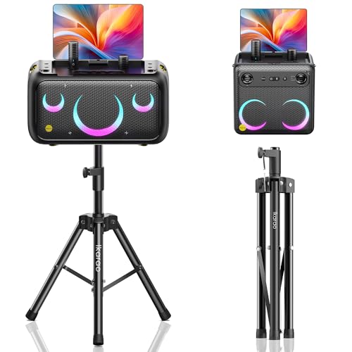 Ikarao Speaker Stand Adjustable Height 36"-47", Heavy Duty Carbon Steel Karaoke Machine Stands with Dual Tension Knobs, Portable Tripod Speaker Mount for PA DJ System & Party, 35mm Insert, 66lbs Load