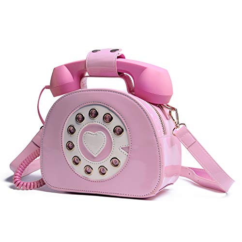 Oweisong Fun Telephone Purse for Women Novelty Pink Phone Tote Handbags Top Handle Shoulder Crossbdoy Bag - color: Pink