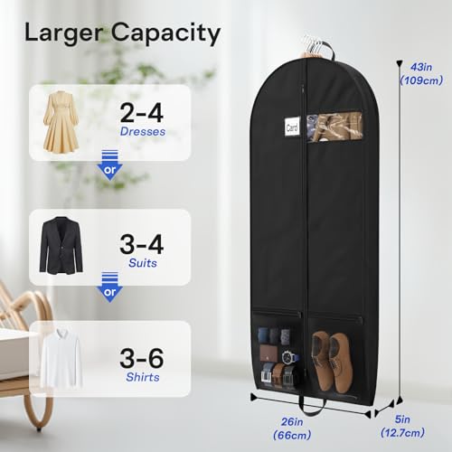 2 Pack Heavy Duty Garment Bags for Travel Suit Bags, Dress Bags, Garment Bags for Hanging Clothes with Pockets Men's Suit Holder for Cospaly, Shirts, Coats, Dresses (Black, 2Pack 43") - size: 2Pack 43"-2 Mesh Pockets