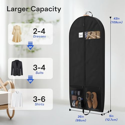 2 Pack Heavy Duty Garment Bags for Travel Suit Bags, Dress Bags, Garment Bags for Hanging Clothes with Pockets Men's Suit Holder for Cospaly, Shirts, Coats, Dresses (Black, 2Pack 43") - size: 2Pack 43"-2 Mesh Pockets