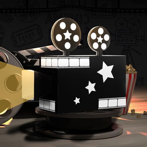Affrolling 2 Pcs Movie Night Party Paper Box Decorations 11.8 Inch Movie Theater Decor Prop for Party Red Carpet Paper Projector Sign Film Theater Decor for Night Home Supply