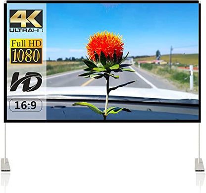 SKERELL Projector Screen with Stand 120 inch Portable Projection Screen 16:9 4K HD Rear Front Projections Movies Screen with Carry Bag for Indoor Outdoor Home Theater Backyard Cinema Travel - size: 120 inch