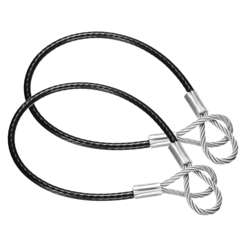 PATIKIL 20 Inch Safety Cable Lock, 2 Pcs 304 Stainless Steel Security Wire Ropes 0.26" Dia Double Loop Anti-Theft Safety for Bicycles Luggage Stage Lighting, Black - size: 20 Inch-Black