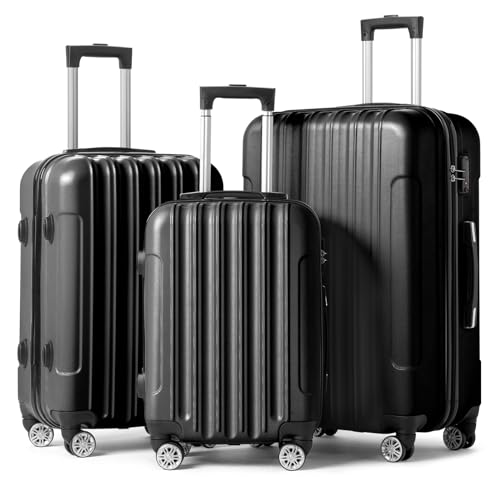 Karl home Luggage Set of 3 Hardside Suitcase Sets - Black (20/24/28) - color: Black, size: 3 Piece Set