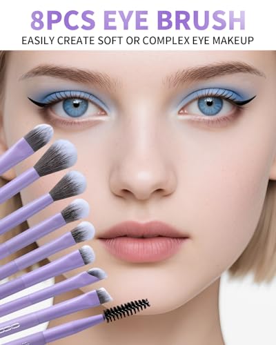 EIGSHOW Makeup Brushes Set, 15Pcs Professional Make Up Brush with Silver Ion Bristles for Foundation Powder Blush Highlighter Concealer Eyeshadow Eyeliner, Travel Gift Set (Matte Purple) - color: Matte Purple