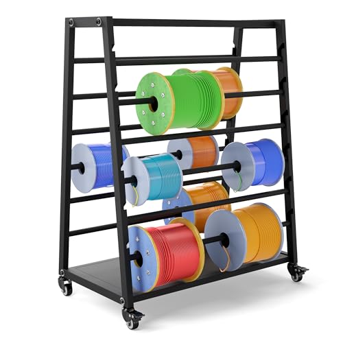 Wire Spool Rack, Cable Dispenser Cart with Wheels 12 Rods Adjustable