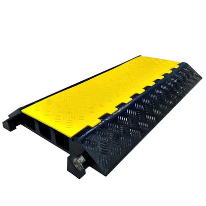 Electriduct 3 Channel Cable Protector Traffic Wire and Hose Ramp Cord Cover 2.125 Inch Channels Heavy Duty 40,000 lbs per Axle - CR600 - Rubber Black Base/Yellow Lid - Pack of 10 - size: 10 Ramps