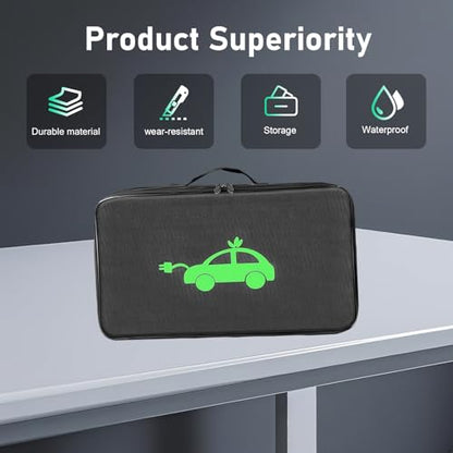 EV Charging Cable Storage Bag, Waterproof Anti-scratch Oxford Organizer with Back Hook Fastener, Rectangle Portable Tool Cable Pouch, Universal for Cars SUVs Trucks (Black)