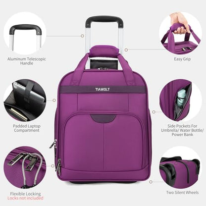 Underseat Carry on Luggage with Wheels,16-inch Airline Approved Personal Item Stylish Softside Underseater Suitcases with Wet/Dry Pockets,Overnight Rolling Carry-on Bag for Short Trip, Purple - color: Purple