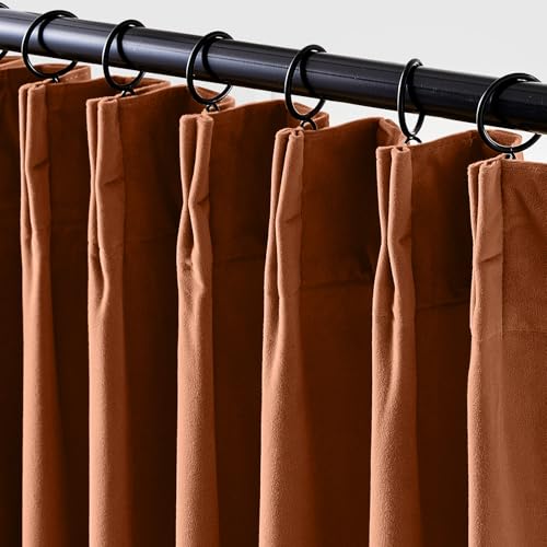 Lazzzy Brown Blackout Velvet Curtains 84 Inch Length Pinch Pleated Thermal Insulated Room Darkening Drapes Luxury Back Tab Drapes for Bedroom Living Room 2 Panels, 52 x 84 Inch, Caramel - color: Caramel, size: 52"W x 84"L (Pack of 2)