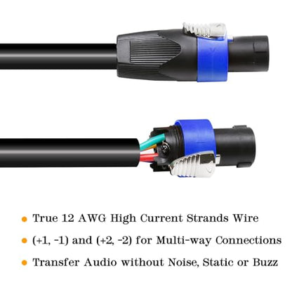 HBU 1 Pack 10 Feet Pro Road Tour 4 Conductor Speakon Cable - 12 Gauge Speak-On to 4-Wire Cables for Chuchero, Tweeters, Mids Wiring (4 Conductors, 10Ft.) - size: 10 Feet (1-Pack), style: 4-Conductor Wiring