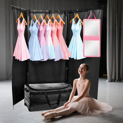 Dance Bag with Garment Rack and Curtain, 28" Rolling Dance Competition Duffle Bag with Garment Rack | Mobile Changing Station Dance Suitcase for Dancer Athlete Livestreamer Cheerleader Cosplayer - color: 28in Glitter Black