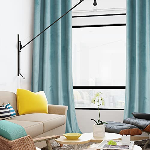 Roslynwood Velvet Eggshell Blue Curtain 63 inch Long - Curtains Block Light Rod Pocket Thermal Insulated Window Drapes Set for Living Room/Bedroom/Dining Room, W52 x L63, 2 Panels - color: Eggshell Blue, size: 52"W x 63"L (Pack of 2)