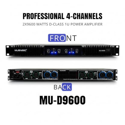 MUSYSIC Professional 4-Channel Amplifier – 2x9600 Watts D-Class 1U Power Amp MU-D9600 High Performance Amplifier with Stereo & Bridge Power for Professional Use in Concerts & Functions and at Home | 1U Power Amp High Performance Amplifier with Stereo & Br