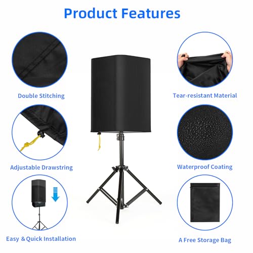 12 Inch PA/DJ Speaker Cover for Powered Speaker Mounted on Stand, 2 Pack Outdoor Speaker Cover 600D Thick Oxford Fabric Waterproof UV Protection Dustproof(Black) - size: 12 Inch