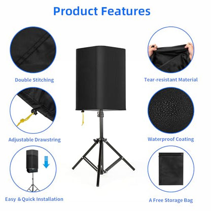 12 Inch PA/DJ Speaker Cover for Powered Speaker Mounted on Stand, 2 Pack Outdoor Speaker Cover 600D Thick Oxford Fabric Waterproof UV Protection Dustproof(Black) - size: 12 Inch