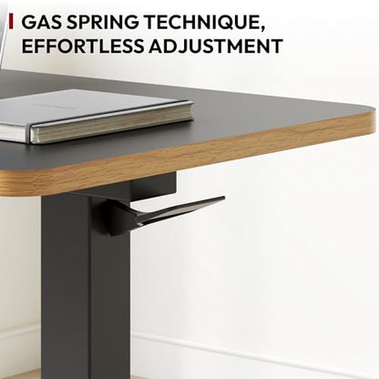 SANODESK 28''Mobile Standing Desk with Hidden Wheels,Pneumatic Laptop Desk | Computer Cart Movable Height Adjustable Table Small Sit Stand Desk for Home Office Hospital Use,27.6" W x 15.7" D,Black Maple - color: Black Maple, size: 28x16