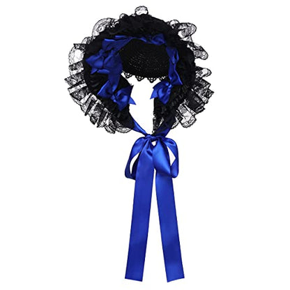 COSDREAMER Girls Women Victorian Bonnets Lace Flowers Tea Party Hats - color: Black Blue