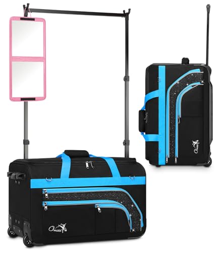 Dance Bag with Garment Rack, 28" Rolling Dance Suitcase Competition Duffle - color: 28" Blue